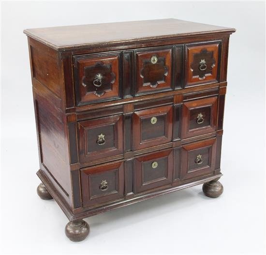 A 17th century and later Dutch oak and fruitwood chest, W.3ft 2in.